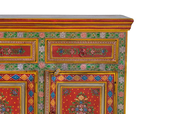 Giner y Colomer Aparador Madera de Mango y MDF Pintado a Mano 3 Cajones 3 Puertas Multicolor